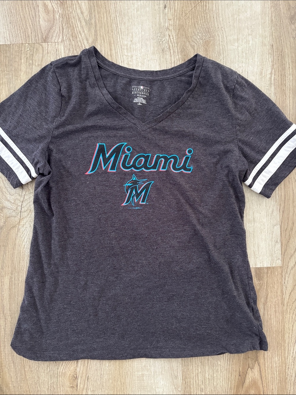 Charcoal V-Neck Miami Script Short Sleeve Tee